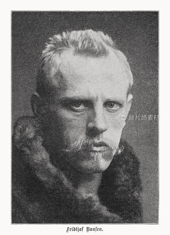 南森(Fridtjof Nansen, 1861-1930)，挪威极地探险家，半色调印刷，1899年出版